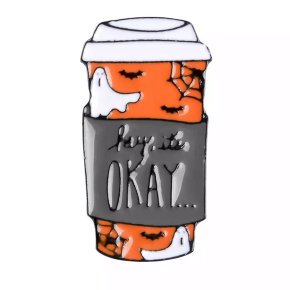 1 LEFT‼️ Hey It’s Okay Coffee Cup Enamel Pin Halloween Brooch Ghost Starbucks - Picture 3 of 7
